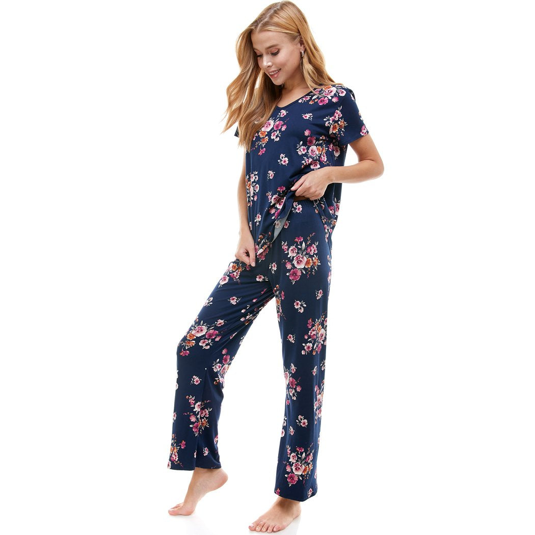 Ensemble de salon à imprimé floral bleu pour femme – Confortable et élégant