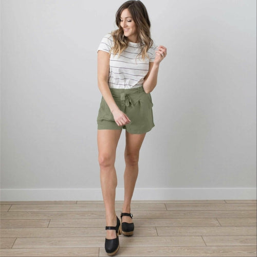 Tie Belted Hi Waist Shorts