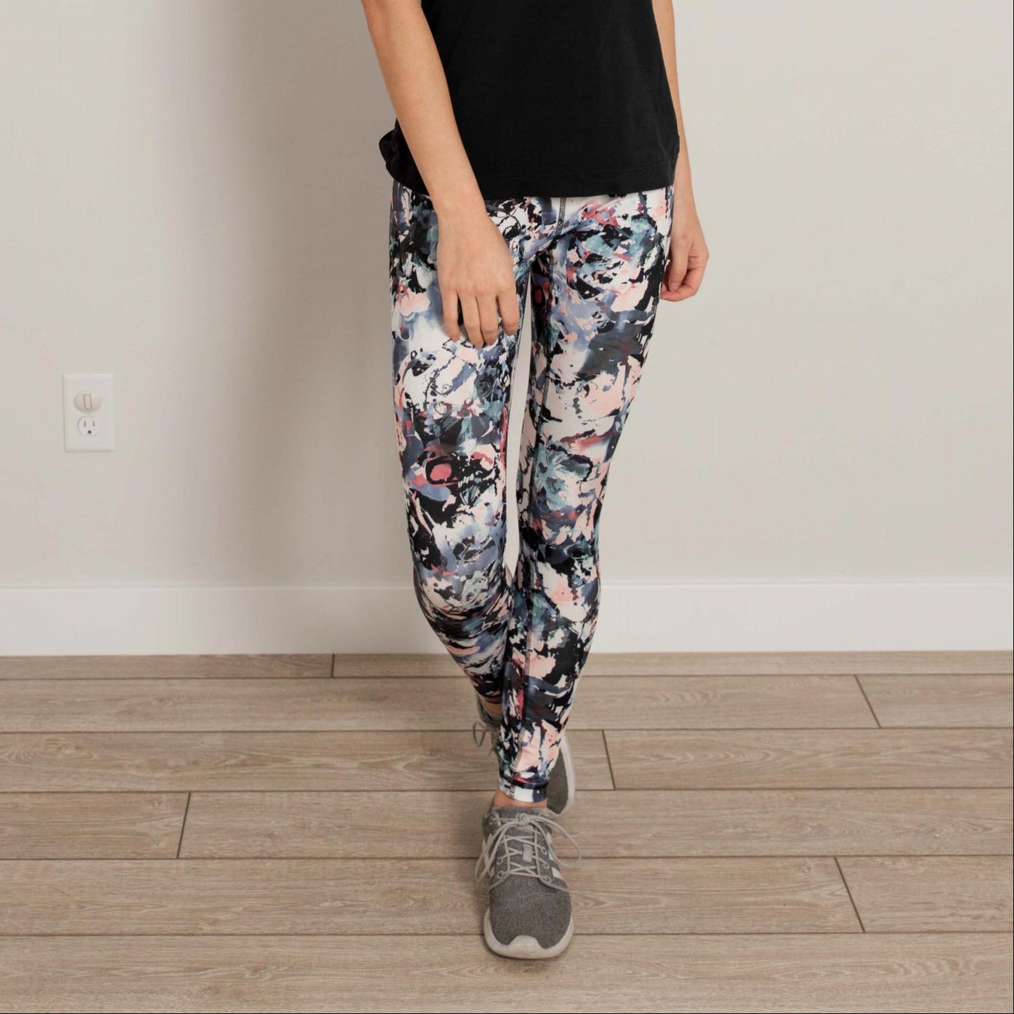 Pantalon de sport taille haute à fleurs longueur cheville