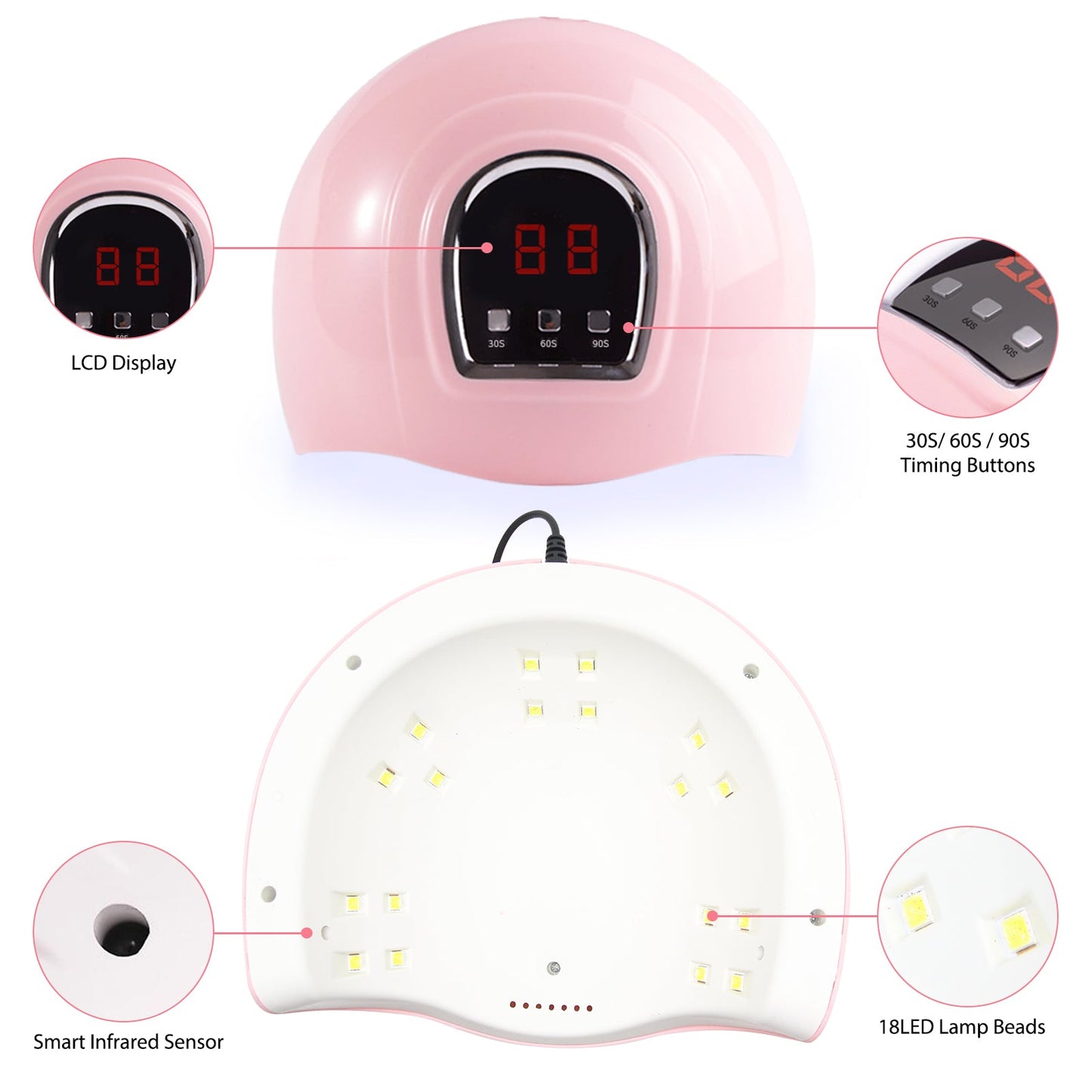 Kit de démarrage pour vernis à ongles gel avec lampe à ongles 36 W et 18 LED, 15 couleurs