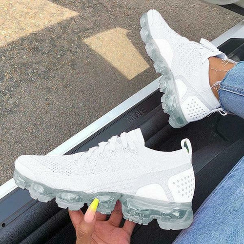 Zapatillas moradas 2021 para mujer, zapatos casuales de malla con colchón de aire, planas