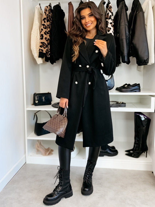Veste à double boutonnage simple et tendance de couleur unie pour l'hiver