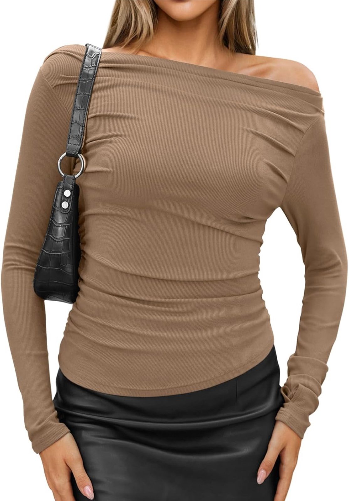 Hauts à manches longues et épaules dénudées pour femmes, sexy, coupe ajustée, en tricot, style décontracté