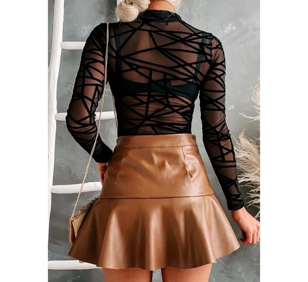 Haut transparent en maille pour femme, manches longues, dentelle florale, motif araignée rhomboïde