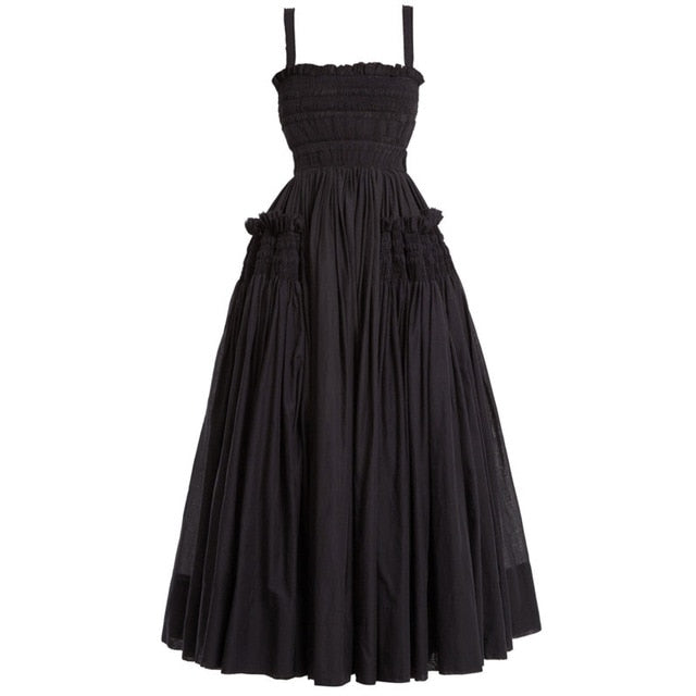 Summer Sling Backless Pleated Vintage Dress
