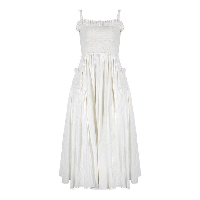 Summer Sling Backless Pleated Vintage Dress