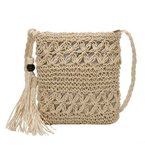 Petit sac bandoulière d'été en paille avec pompon