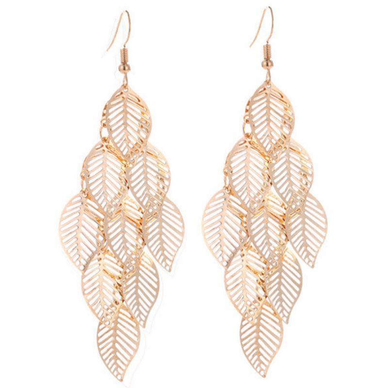 Boucles d'oreilles pendantes en forme de feuille