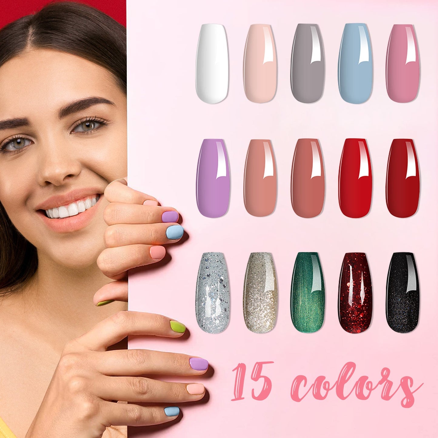 Kit de démarrage pour vernis à ongles gel avec lampe à ongles 36 W et 18 LED, 15 couleurs