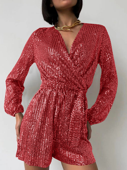 Combinaison à manches longues et surplis à sequins, taille nouée