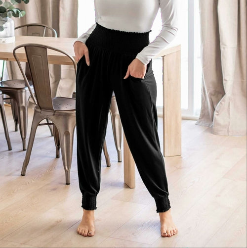 Pantalon de jogging taille haute à smocks