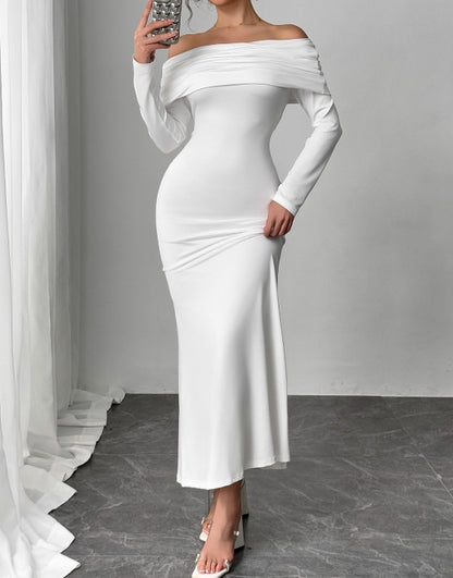 Vestido informal de moda para mujer, de color liso, con un hombro al descubierto, corte entallado y sin espalda 