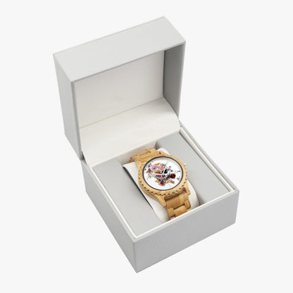 Reloj de madera de olivo italiano con calavera floral de Jacki Easlick