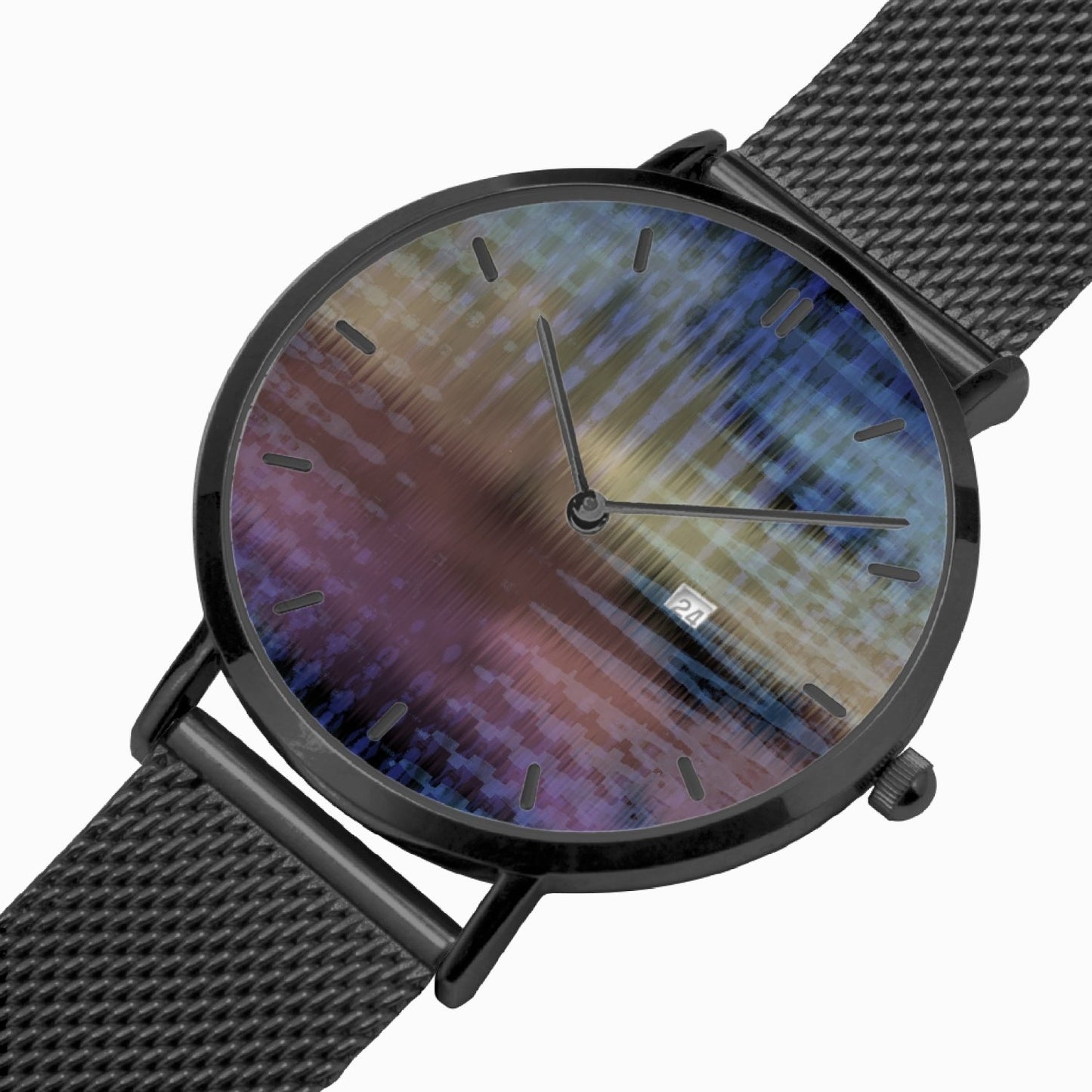 Reloj de cuarzo con calendario perpetuo de acero inoxidable iridiscente de Jacki Easlick