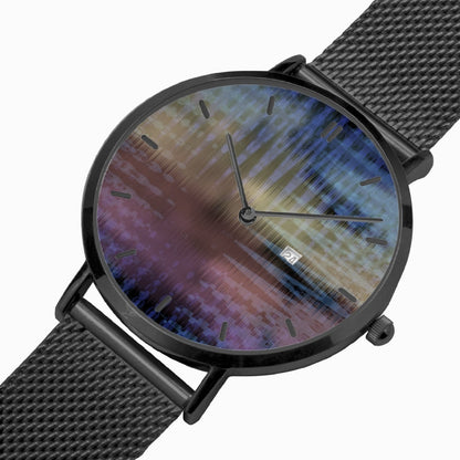 Reloj de cuarzo con calendario perpetuo de acero inoxidable iridiscente de Jacki Easlick