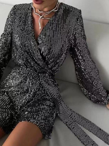 Combinaison à manches longues et surplis à sequins, taille nouée