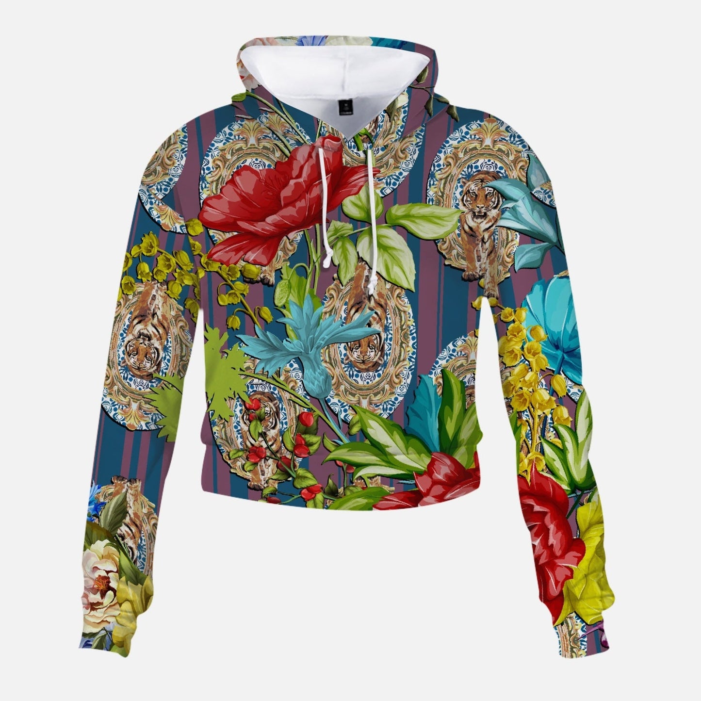 Sudadera corta con estampado de tigre y flores de Jacki Easlick 