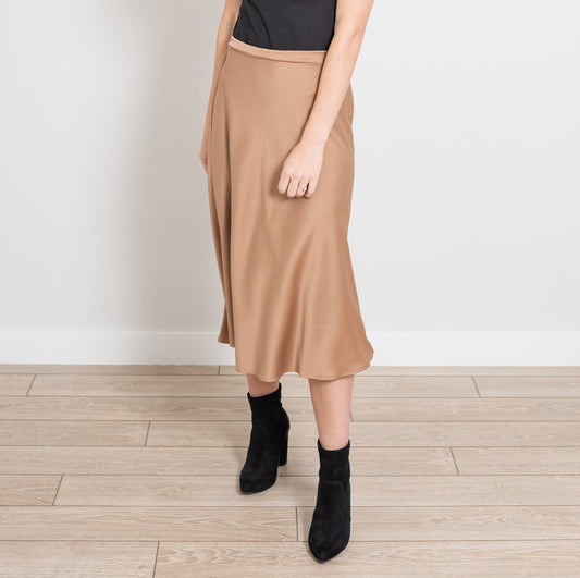 Falda midi de seda con cremallera lateral