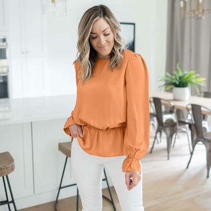 Chemisier à manches bouffantes en laine tissée couleur pêche