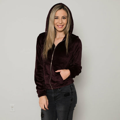 Veste à capuche zippée en velours basique