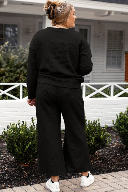 Double Take Full Size Textured Long Sleeve Top and Drawstring Pants