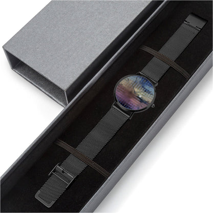 Reloj de cuarzo con calendario perpetuo de acero inoxidable iridiscente de Jacki Easlick