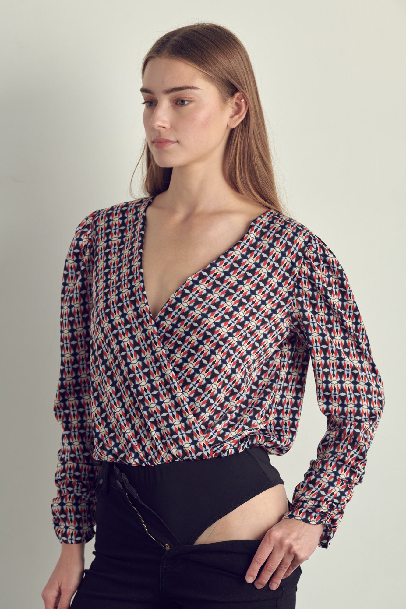 Body à surplis imprimé géométrique
