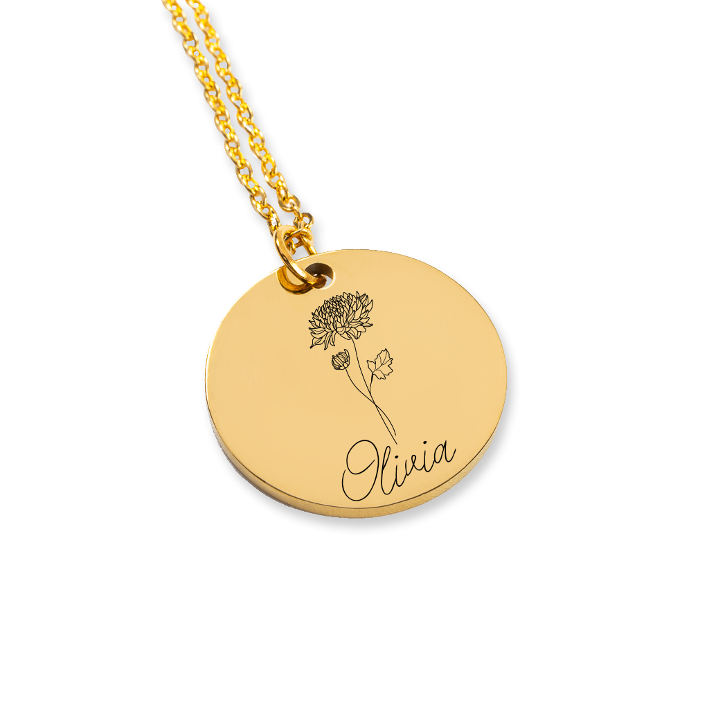 Collier Jacki Easlick® personnalisé avec nom et fleur de naissance