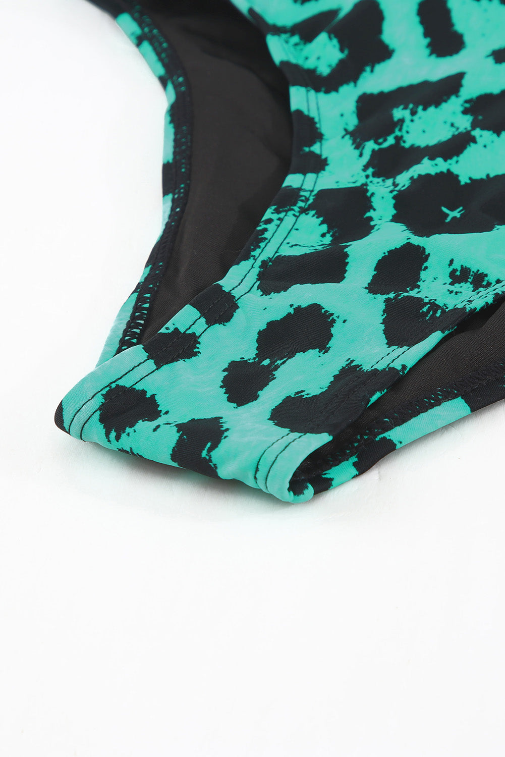 Traje de baño Rash Guard con cremallera y estampado de leopardo verde 