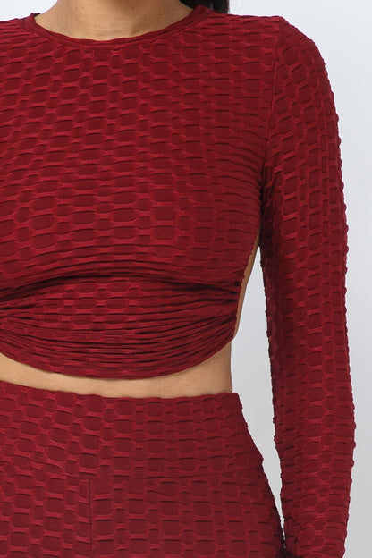 Ensemble haut et leggings à dos ouvert en nid d'abeille