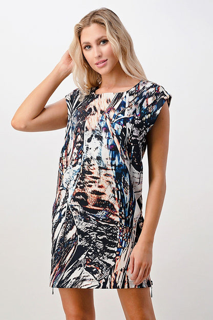 Mini-robe à manches courtes et imprimé abstrait