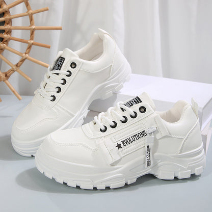 Chaussures de sport à lacets avec fermeture éclair latérale, chaussures décontractées à semelle épaisse et bout rond pour femmes