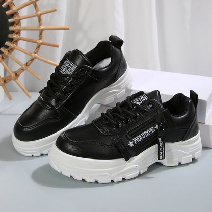 Chaussures de sport à lacets avec fermeture éclair latérale, chaussures décontractées à semelle épaisse et bout rond pour femmes
