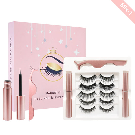 Kit de pestañas magnéticas con delineador de ojos 5 pares Pestañas magnéticas con 2 