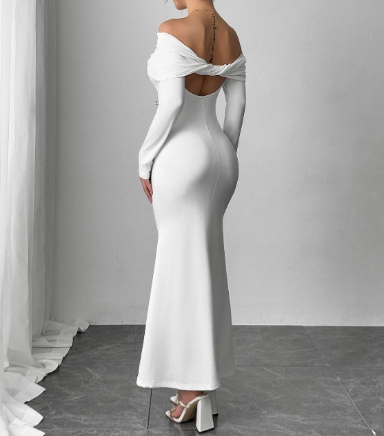 Vestido informal de moda para mujer, de color liso, con un hombro al descubierto, corte entallado y sin espalda 