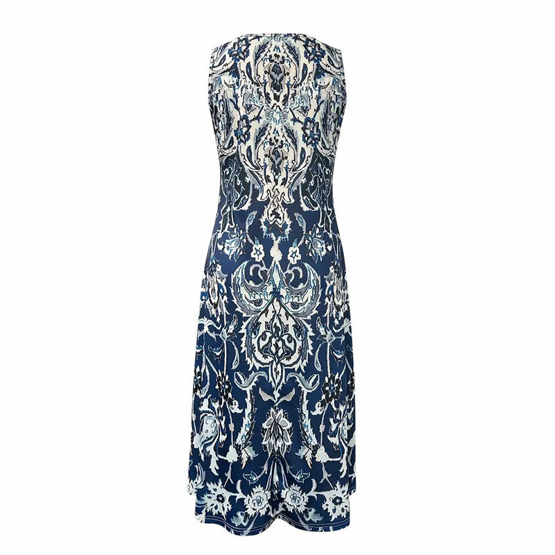 Robe d'été longue sans manches style bohème pour femme, ample, fluide, décontractée, mi-longue, pour la plage