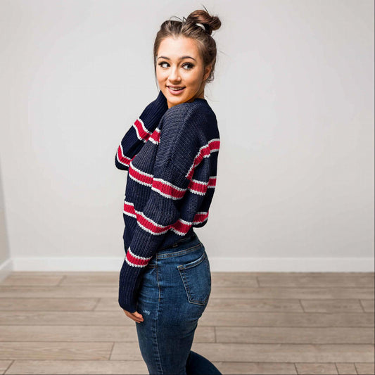 Stripe Dolman Sleeve Boxy Sweater Knit Top