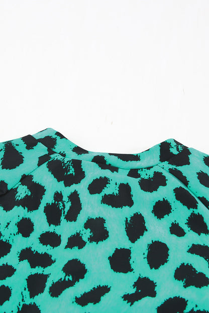 Traje de baño Rash Guard con cremallera y estampado de leopardo verde 