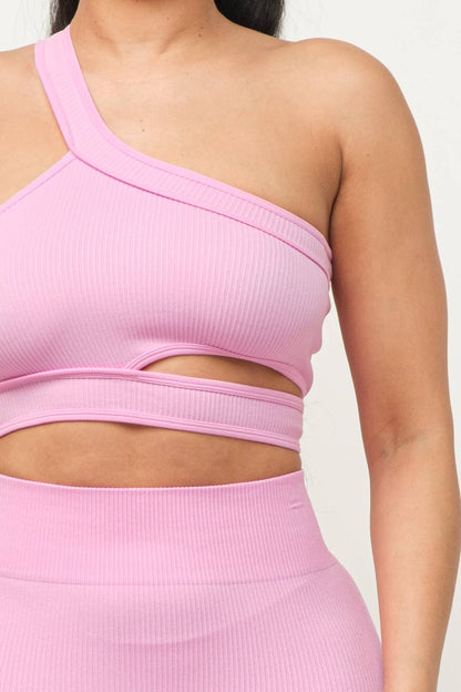 Cut Out One Shoulder Strap Top And Shorts Set