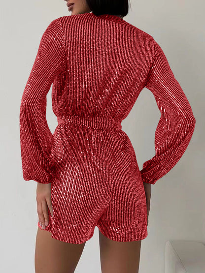 Combinaison à manches longues et surplis à sequins, taille nouée