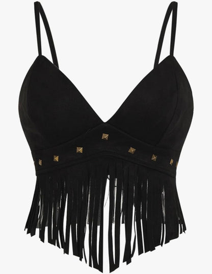 Robe vintage en similicuir à franges et bretelles spaghetti sans manches pour femme Y2K