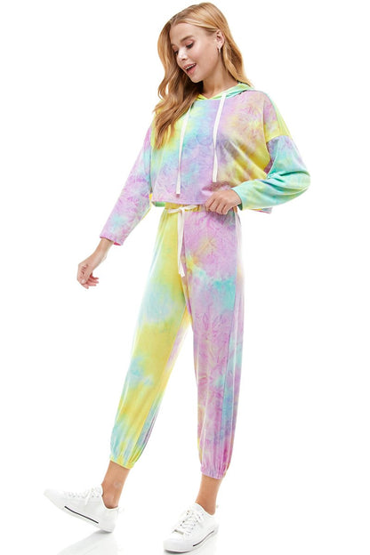 CONJUNTO DE PANTALÓN DEPORTIVO CON CAPUCHA Y PANTALÓN DE PUNTO DE TERCIOPELO FRANCES TEÑIDO