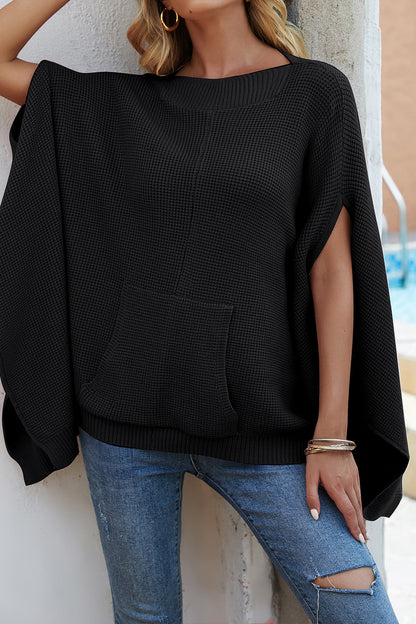 Pull à manches cape et poches en tricot gaufré