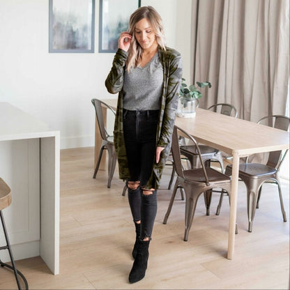 Camouflage Mid-thigh Slouchy Pocket Open Cardigan