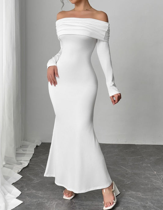 Vestido informal de moda para mujer, de color liso, con un hombro al descubierto, corte entallado y sin espalda 