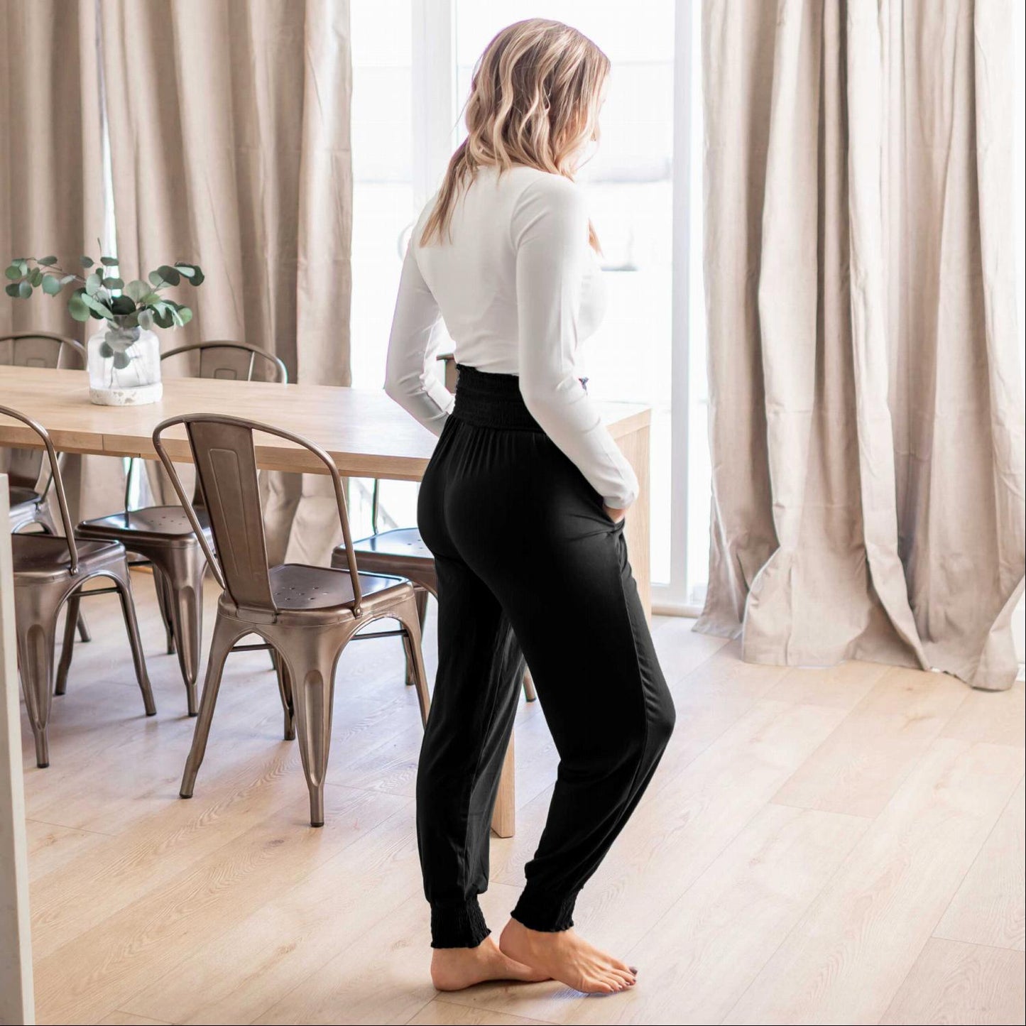 Pantalon de jogging taille haute à smocks
