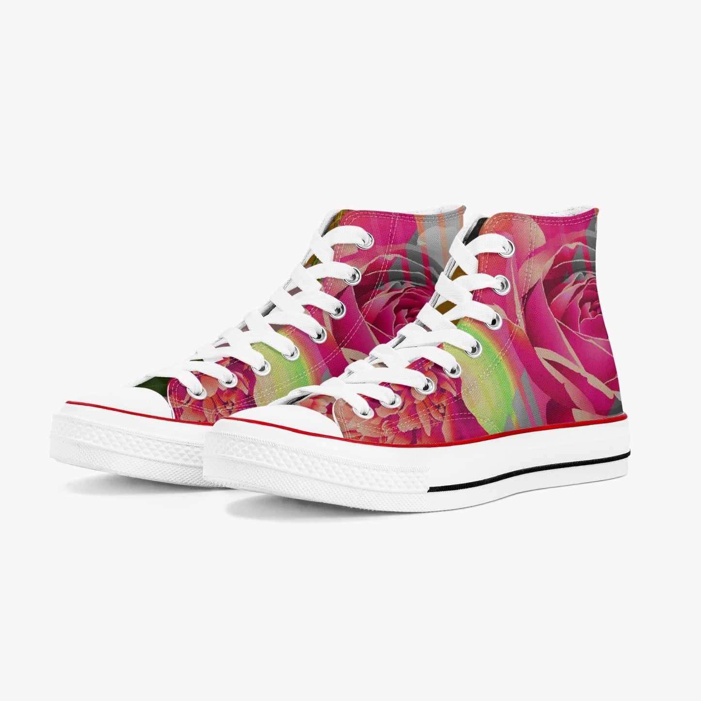 Zapatillas altas de lona con diseño floral neón de Jacki Easlick Couture
