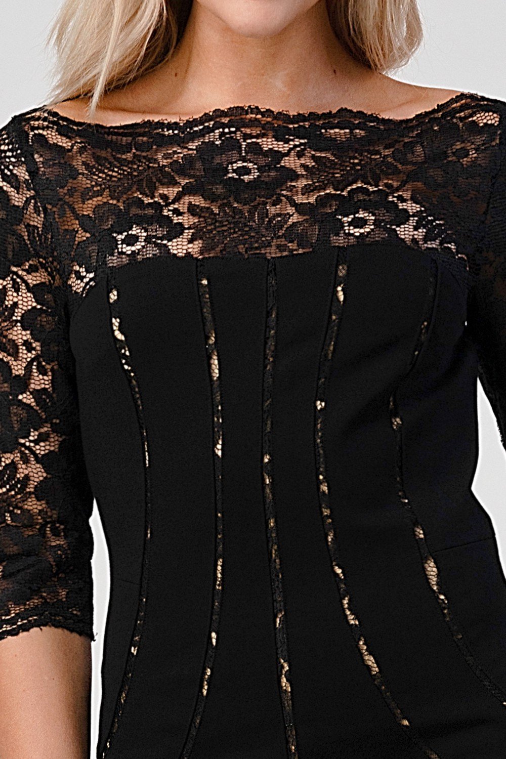 Vestido ajustado con superposición de encaje: elegante y sofisticado