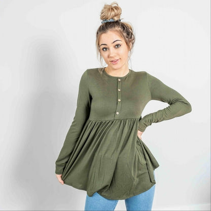 Túnica Babydoll con botones y manga larga