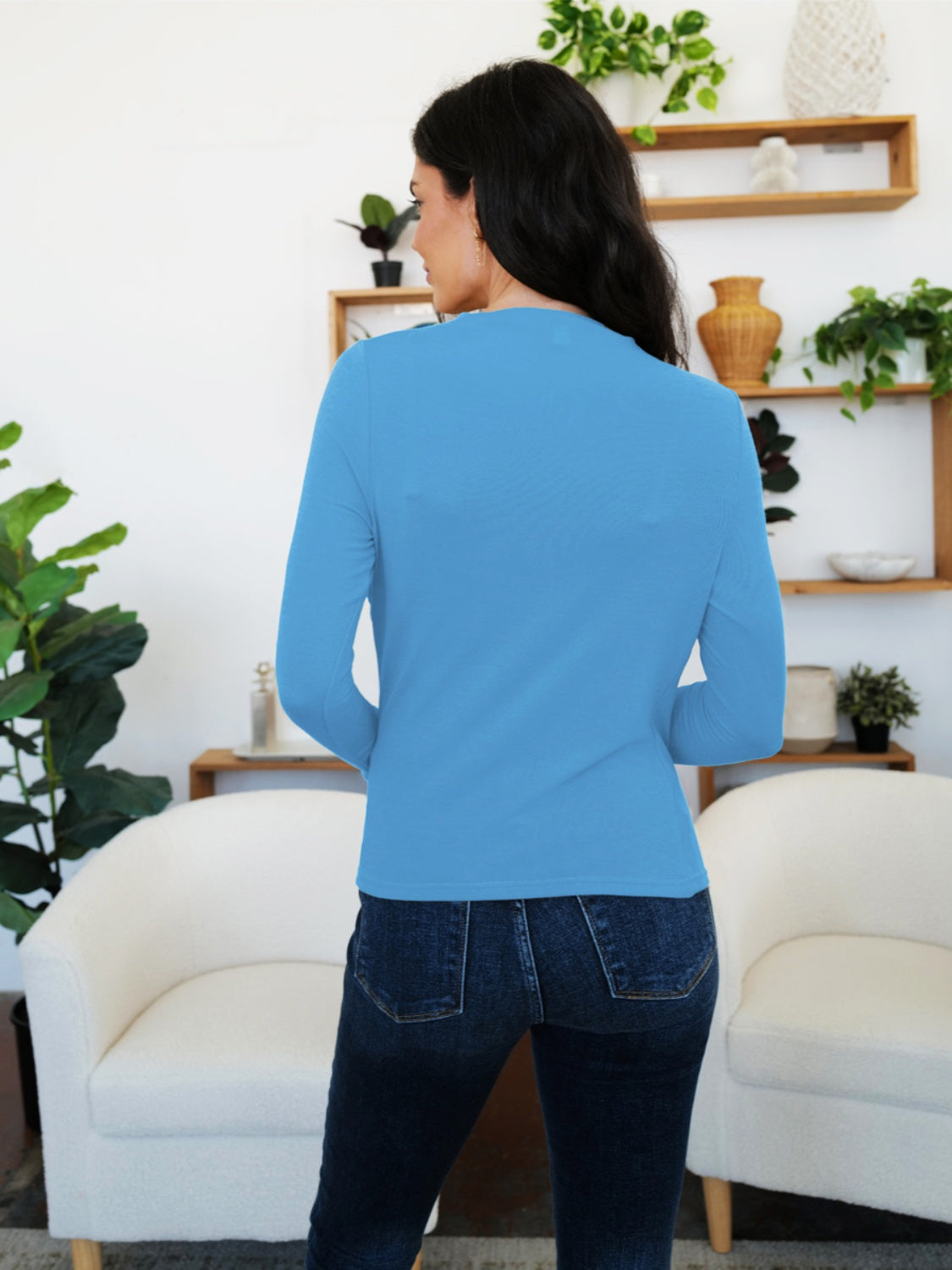 Camiseta de manga larga con cuello alto fruncido